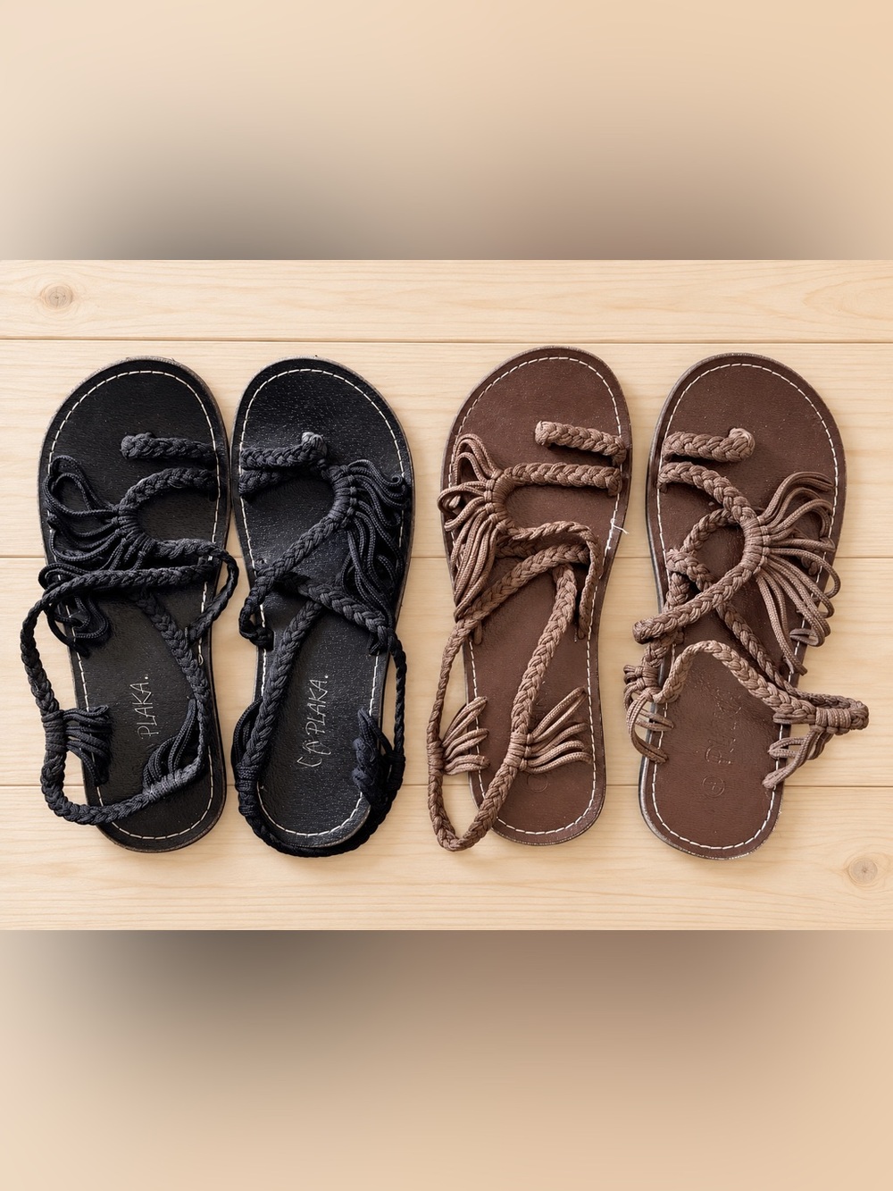 Plaka Palm Leaf Rope Sandals Lot of 2 Women’s Size 7 Black Brown